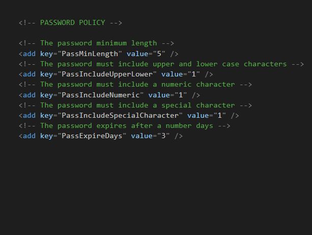 Define Password Policy details in the application web.config file.