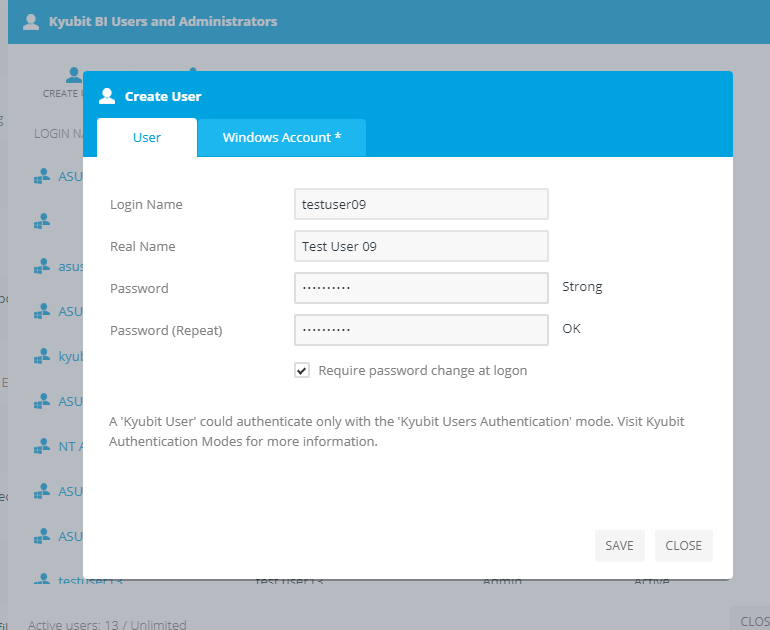 When creating a new user, the admin can choose to force a user to create a new password at the first logon.