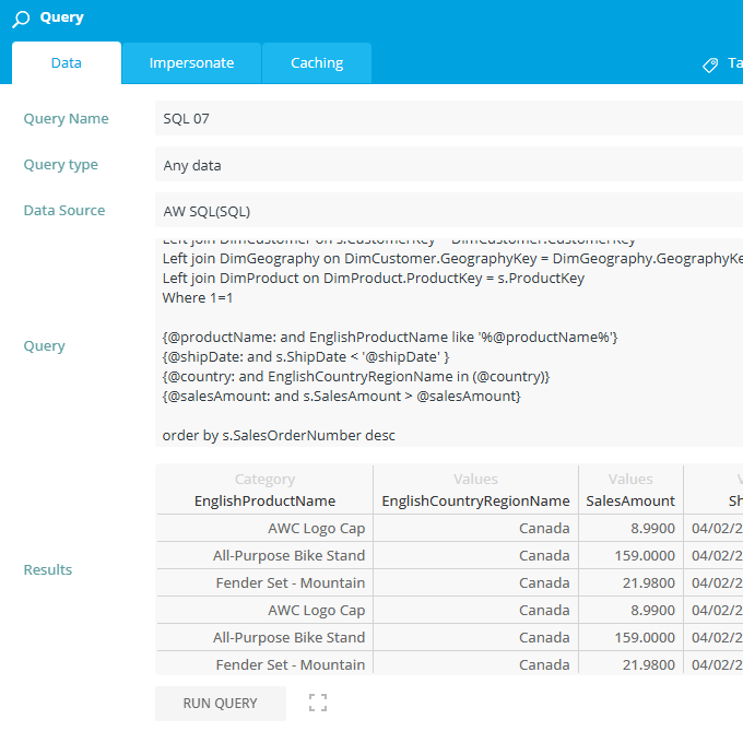 SQL Query for the Dashboard