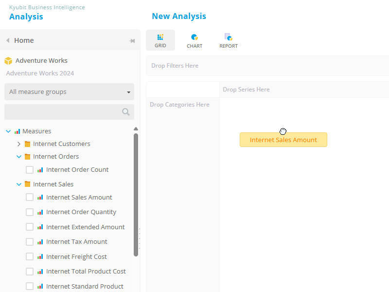 Visual Drag-and-Drop MDX Query Builder with Hierarchies and Measures