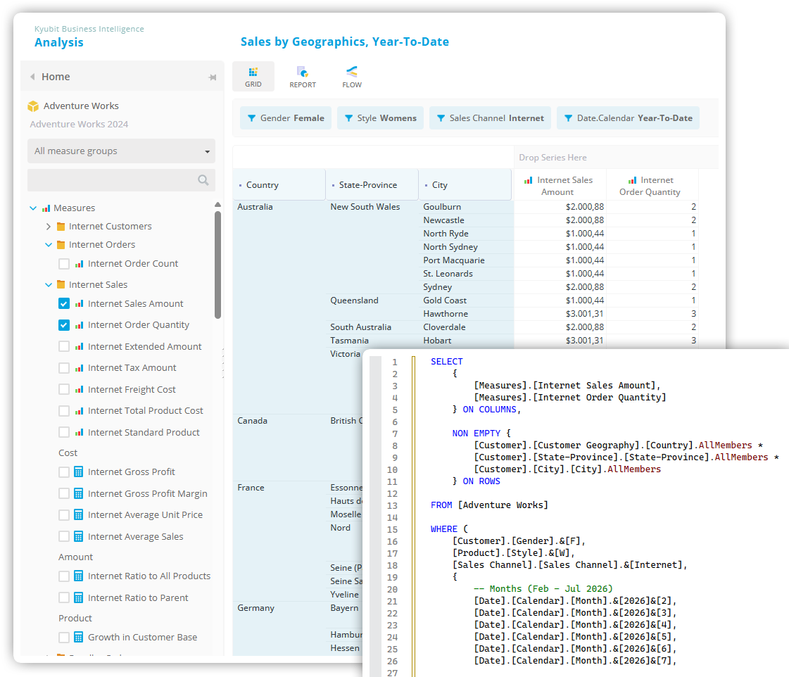 Kyubit Web MDX Query Builder and SSAS Multidimensional Cube Viewer Interface