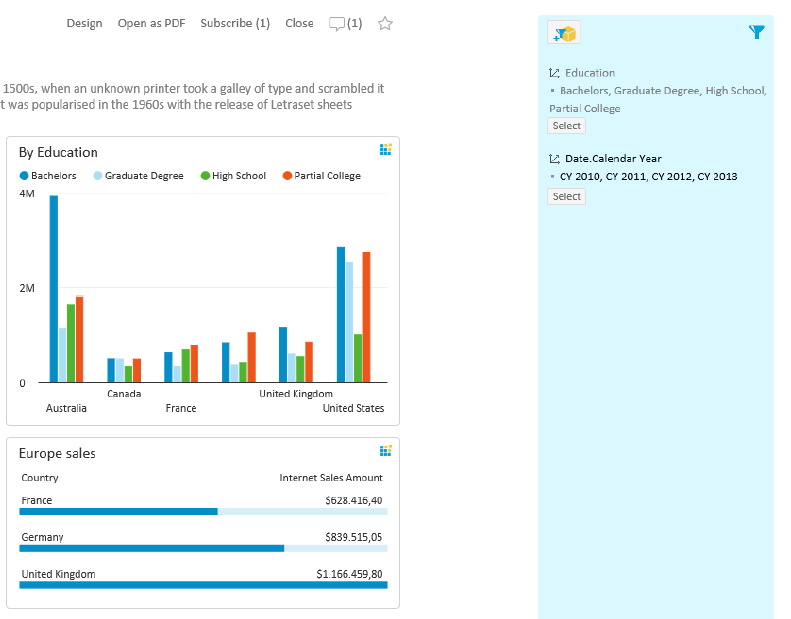 Dashboard software filter